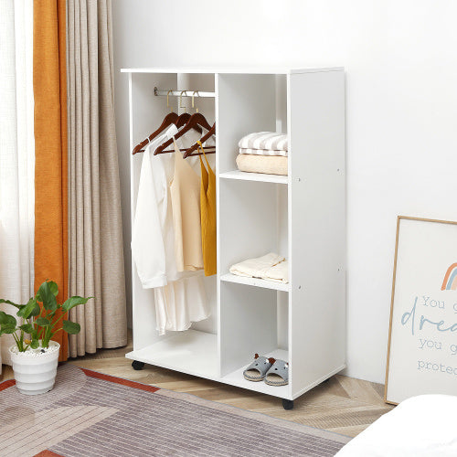 White Open Wardrobe with Wheels - White