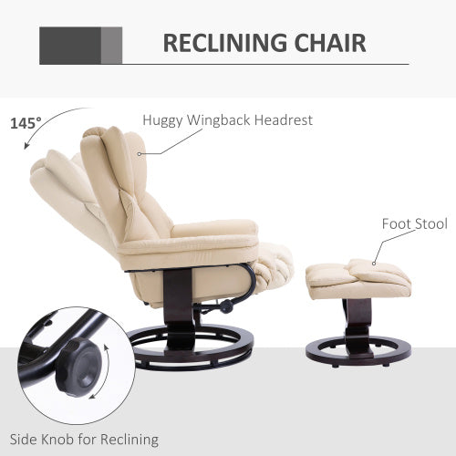 360° Swivel Recliner Chair with Footstool – Cream