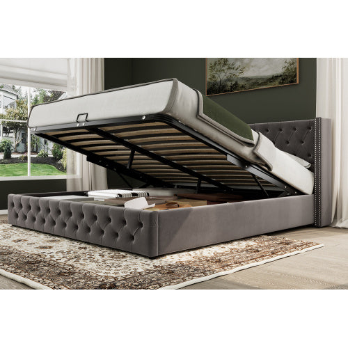 Modern Upholstered Storage Bed with Hydraulic Lever
