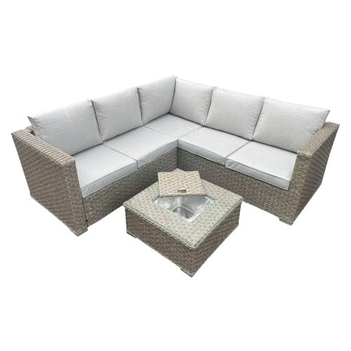 Contemporary Outdoor Lounge Set – Brown 3-Seater Sofa