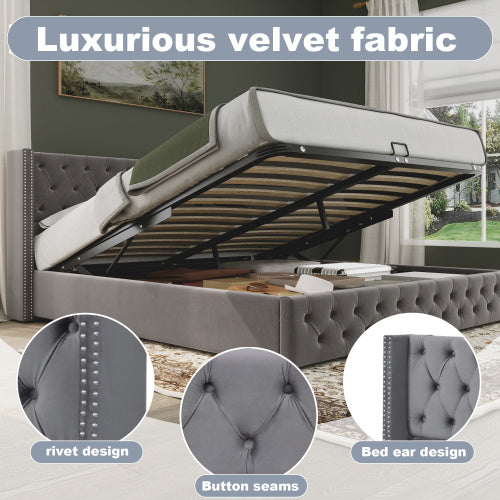 Modern Upholstered Storage Bed with Hydraulic Lever