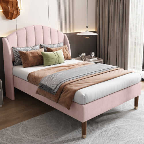 Modedevieco Single Upholstered Bed – 3ft Pink Velvet Frame
