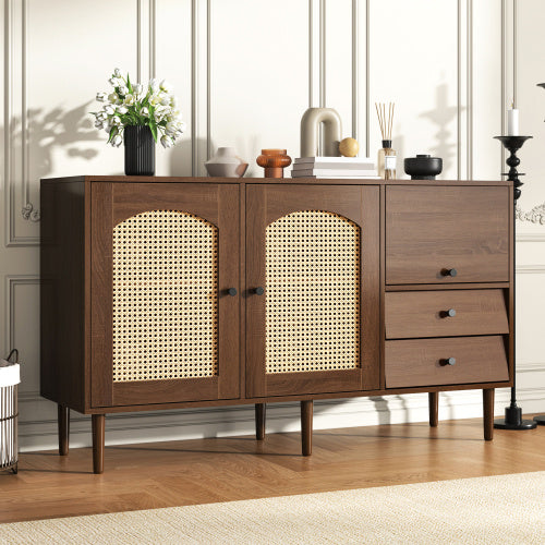 Elegant Country-Style Sideboard – Rattan Door Cabinet