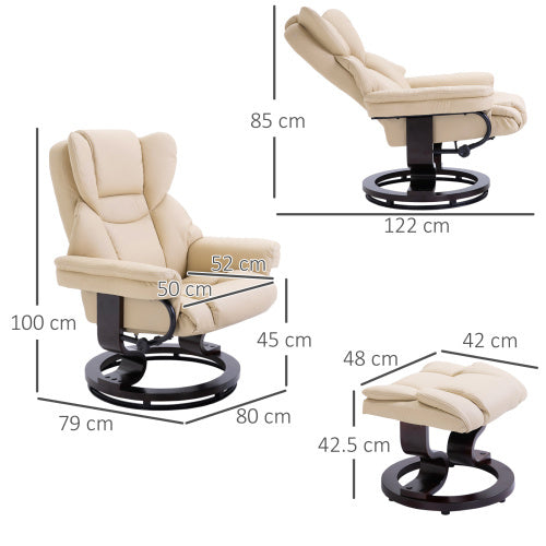 360° Swivel Recliner Chair with Footstool – Cream