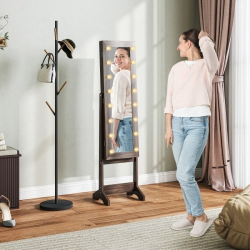 Freestanding Mirrored Jewellery Storage Cabinet - Dark Brown