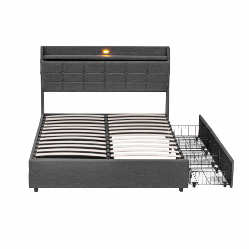 Grey King Bed Frame with Hydraulic Storage