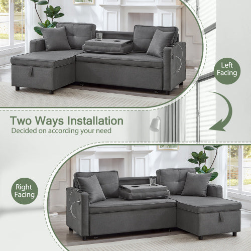 Convertible L-Shaped Sofa bed with Charging Ports