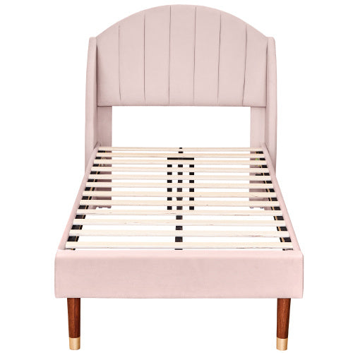 Modedevieco Single Upholstered Bed – 3ft Pink Velvet Frame