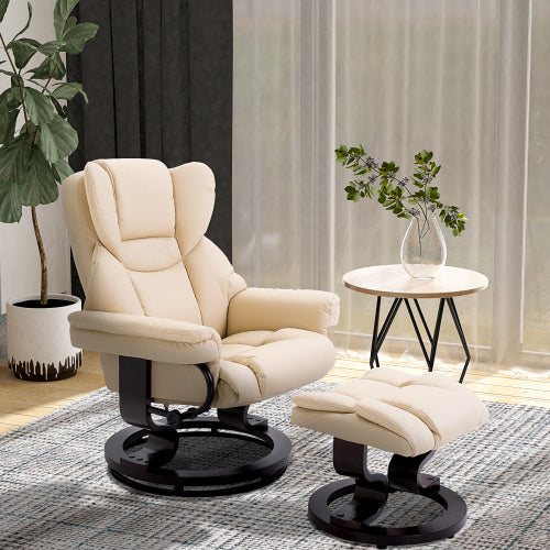 360° Swivel Recliner Chair with Footstool – Cream