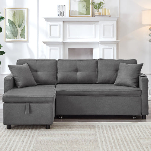 Convertible L-Shaped Sofa bed with Charging Ports