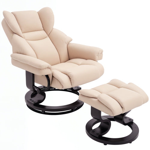 360° Swivel Recliner Chair with Footstool – Cream