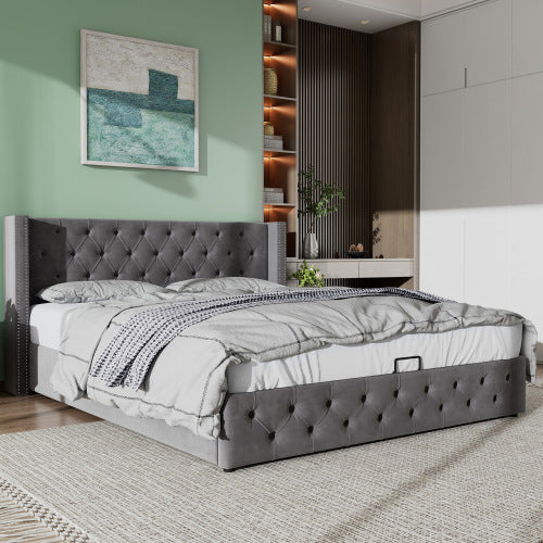 Modern Upholstered Storage Bed with Hydraulic Lever