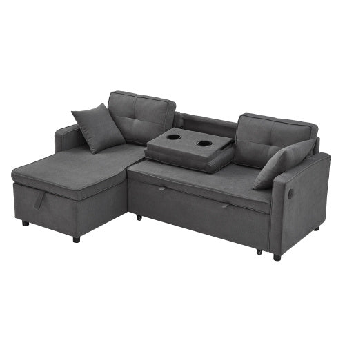Convertible L-Shaped Sofa bed with Charging Ports