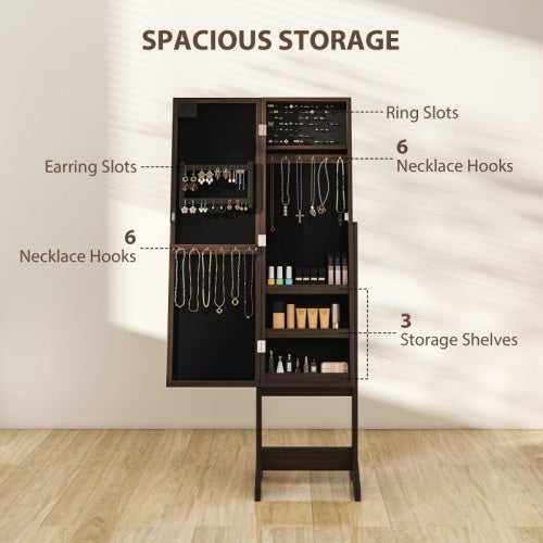 Freestanding Mirrored Jewellery Storage Cabinet - Dark Brown