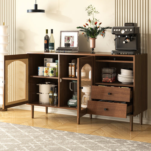 Elegant Country-Style Sideboard – Rattan Door Cabinet
