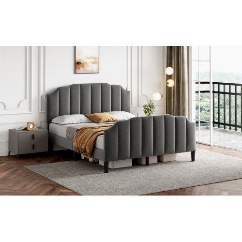 Grey Double Upholstered Bed with Adjustable Headboard