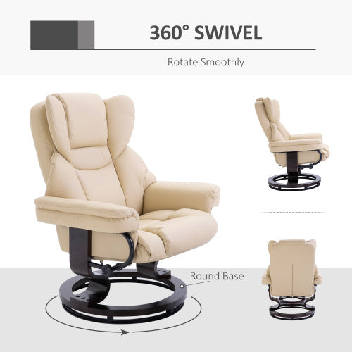360° Swivel Recliner Chair with Footstool – Cream