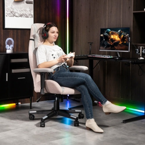 Pale Pink Fabric Gaming Chair