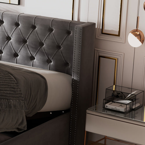 Modern Upholstered Storage Bed with Hydraulic Lever
