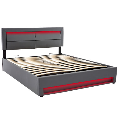 Grey King Upholstered Bed with LED Lighting