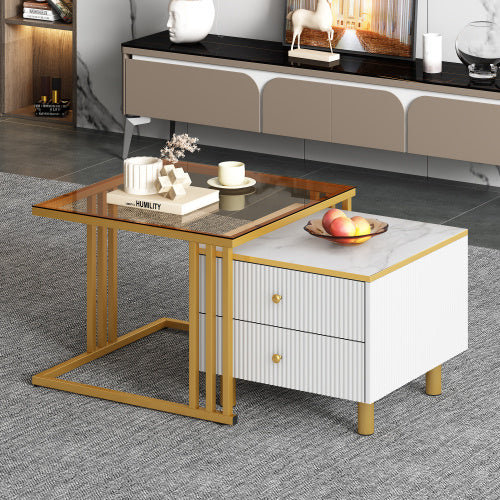 Modedeviceco Nesting Coffee Table Set – 2 Marble Effect