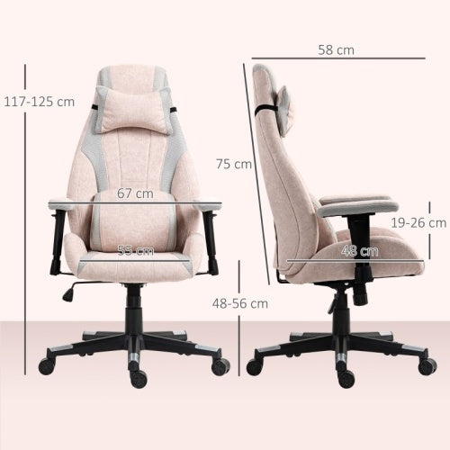 Pale Pink Fabric Gaming Chair