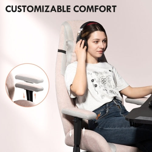 Pale Pink Fabric Gaming Chair