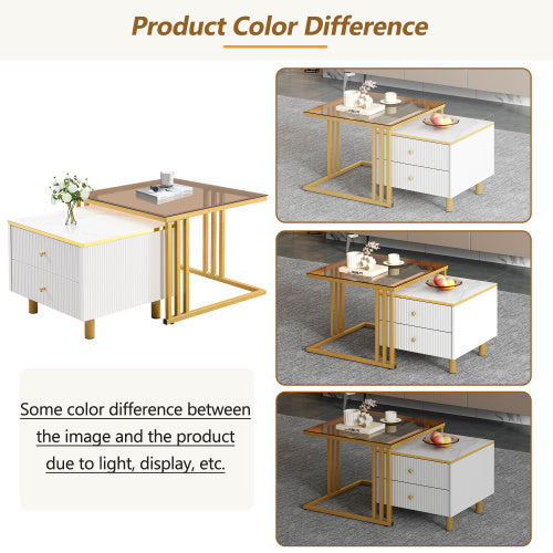 Modedeviceco Nesting Coffee Table Set – 2 Marble Effect