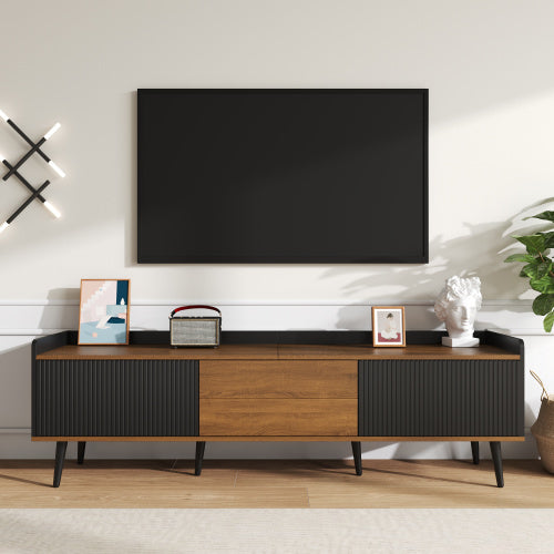 Modedevieco Elegant Compact TV Stand – Black & Natural Wood