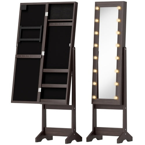 Freestanding Mirrored Jewellery Storage Cabinet - Dark Brown
