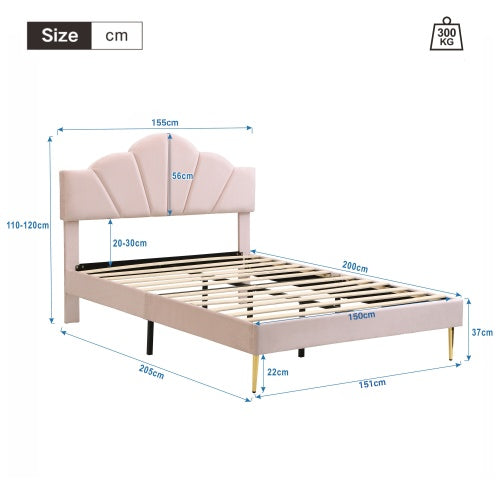 Designer King Size Bed – Velvet Upholstery, Shell-Inspired Headboard