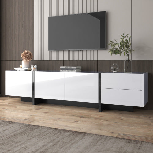 Modedevieco Sleek TV Unit – High-Gloss White & Black Finish