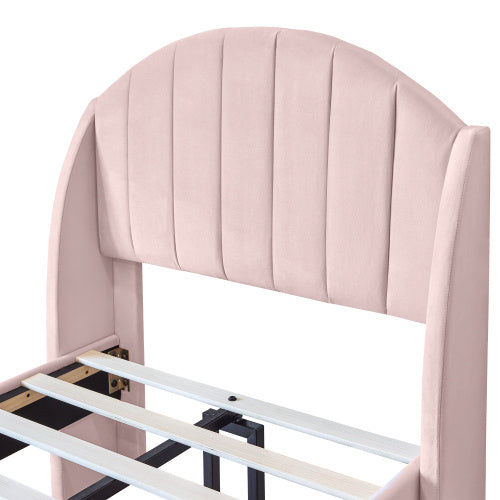Modedevieco Single Upholstered Bed – 3ft Pink Velvet Frame