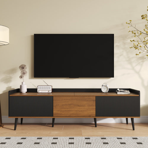Modedevieco Elegant Compact TV Stand – Black & Natural Wood