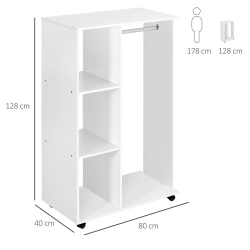 White Open Wardrobe with Wheels - White