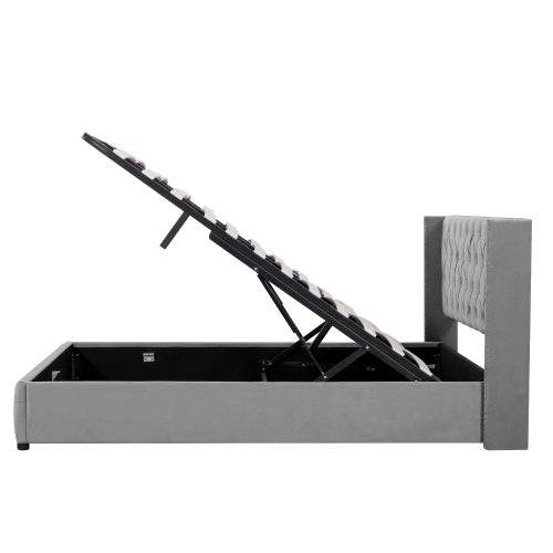 Modern Upholstered Storage Bed with Hydraulic Lever