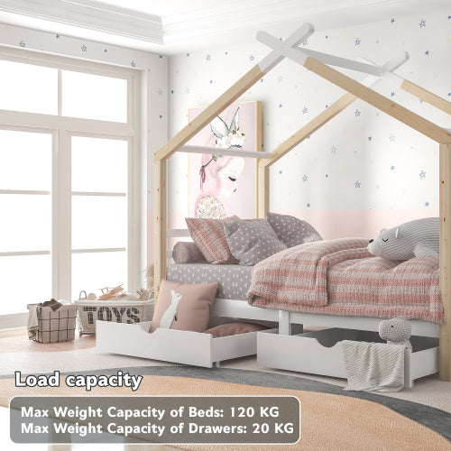 Kids Wooden Canopy Bed Frame with Storage