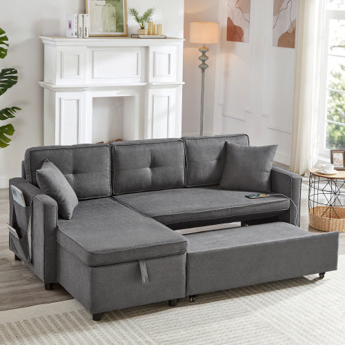 Convertible L-Shaped Sofa bed with Charging Ports