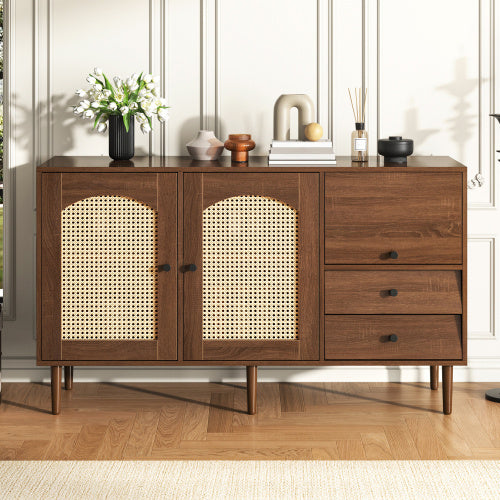 Elegant Country-Style Sideboard – Rattan Door Cabinet