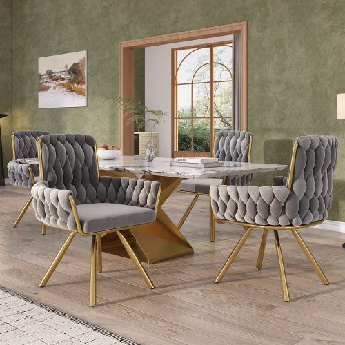 Modedevieco Luxury Velvet Swivel Chair – Grey Armchair