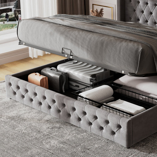 Modern Upholstered Storage Bed with Hydraulic Lever