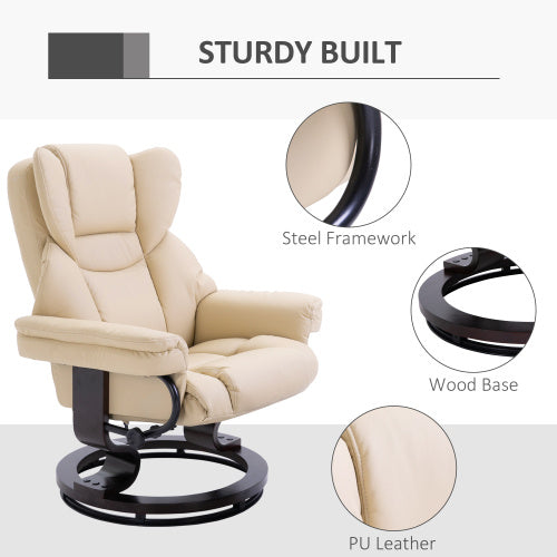 360° Swivel Recliner Chair with Footstool – Cream