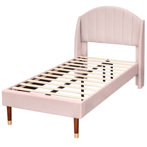 Modedevieco Single Upholstered Bed – 3ft Pink Velvet Frame