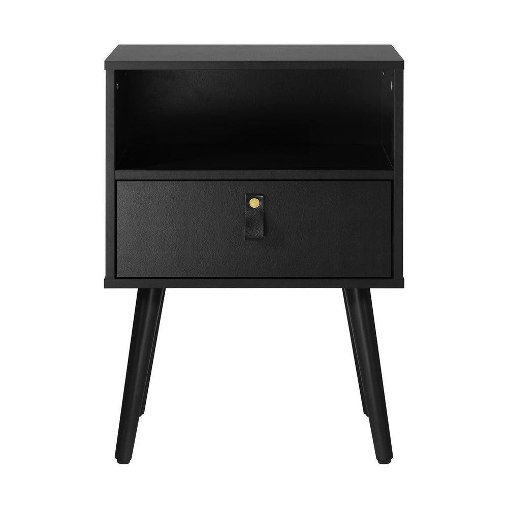 NNEED Bedside Tables with Leather Handle Black