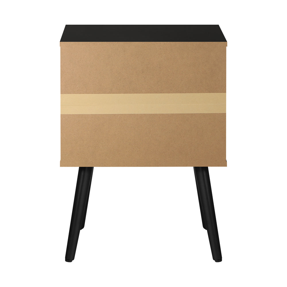 NNEED Bedside Tables with Leather Handle Black