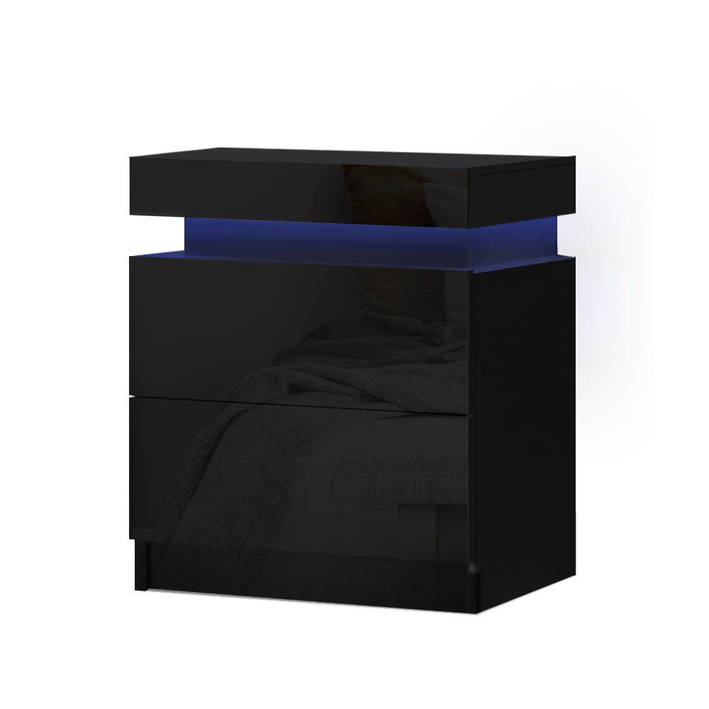 NNEDSZ Bedside Tables Side Table Drawers RGB LED High Gloss Nightstand Black