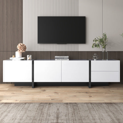 Modedevieco Sleek TV Unit – High-Gloss White & Black Finish