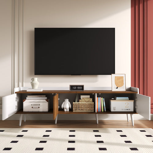 Modedevieco Elegant Compact TV Stand – Black & Natural Wood