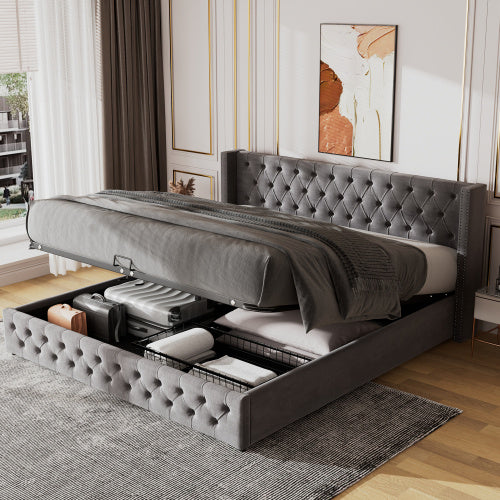 Modern Upholstered Storage Bed with Hydraulic Lever