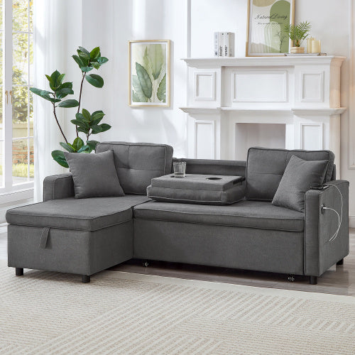 Convertible L-Shaped Sofa bed with Charging Ports